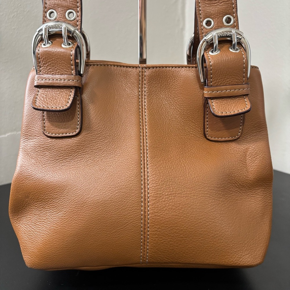 Tignanello Brown Leather Top Handle Satchel Purse Silver Hardware - Picture 2 of 11